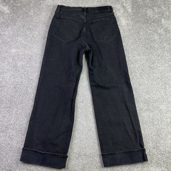 Abercrombie & Fitch Jeans Women’s 28X27 Black Straight Relaxed High Rise Cuffed - Picture 3 of 12